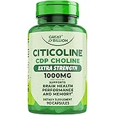 Great Billiom Citicoline CDP Choline 1000mg - Extra Strength Brain Supplements for Memory and Focus, Choline Supplements - Non-GMO Nootropic with Acetylcholine Support - 90 Vegetarian Capsules