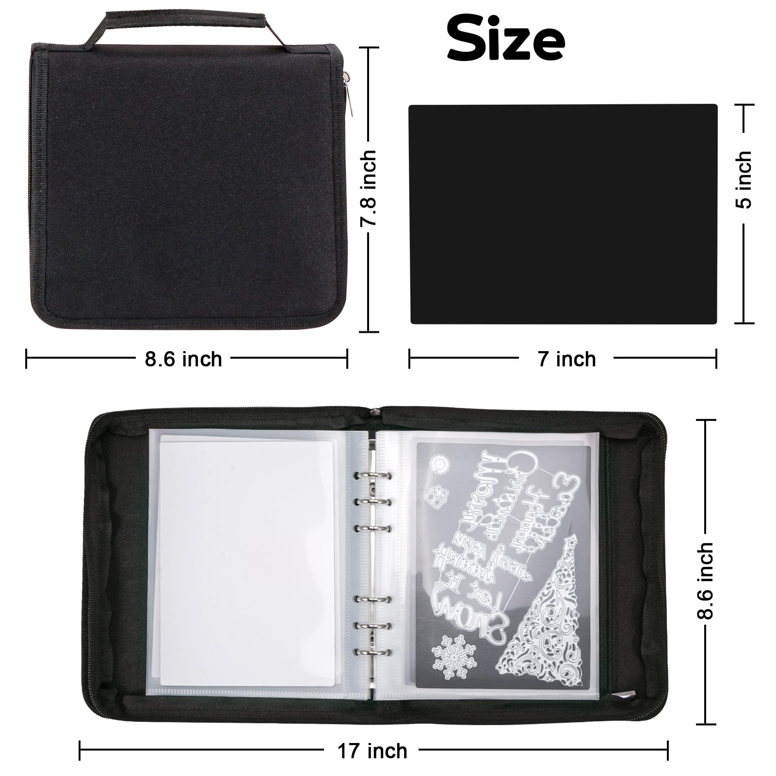 UNIMEIX Magnetic Sheets for Die Storage with Mold Bag, 12 Pcs Stamp and Die Storage Sheets and 12 Pcs Pockets for Card Making Supplies(0.8 mm Thickness) (Black)