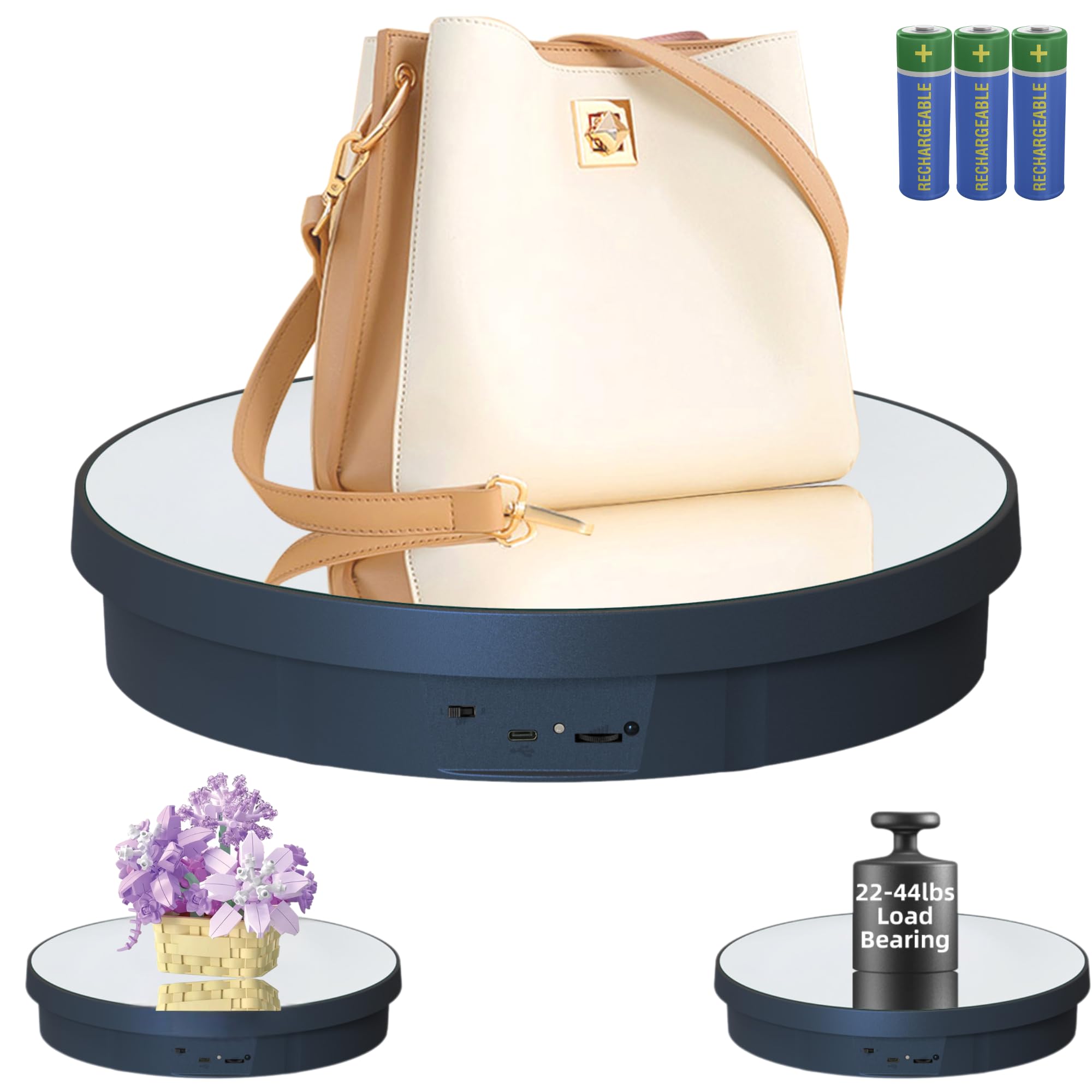 Photo 1 of JAYEGT Motorized Rotating Display Stand, 12.6inch /44Lbs Load ,Real Mirror Cover ?360 Degree Electric Rotating Turntable ,Cup Display Turner Stand,Photography Products, Jewelry ,Tumbler -Black