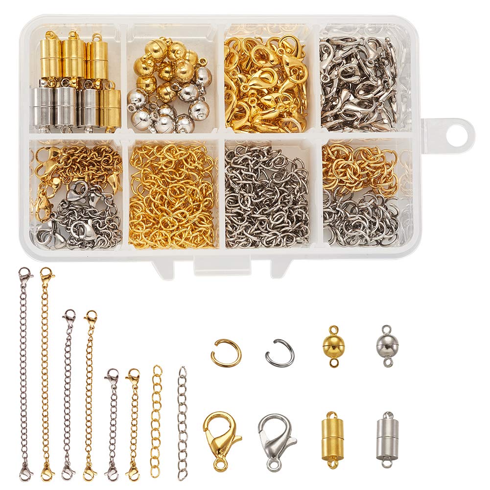 Craftdady Magnetic Jewelry Clasps Kit with 40 Sets Round & Tube Magnetic Clasps 40 Necklace Extender Chains 6 End Chain 120pcs Jump Rings