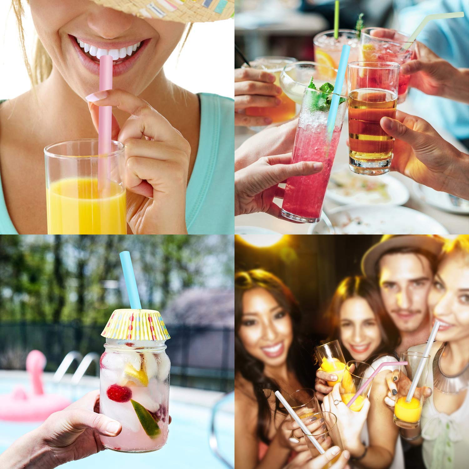 PHYLES Reusable Silicone Straws, 8 Pack Colourful Reusable Drinking Straws, Eco Friendly Alternative to Plastic, BPA Free, Dishwasher Safe, with 2 Cleaning Brushes