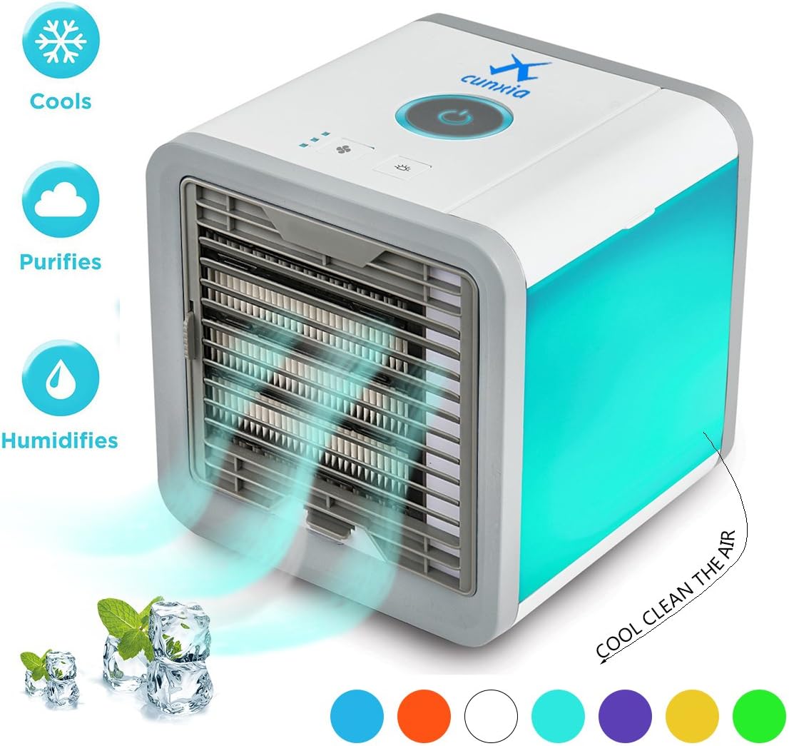 Personal Space Air Cooler, 3 in 1 Portable Cooler Air Humidifier & Purifier 2018 Update with 7 Colors Lights