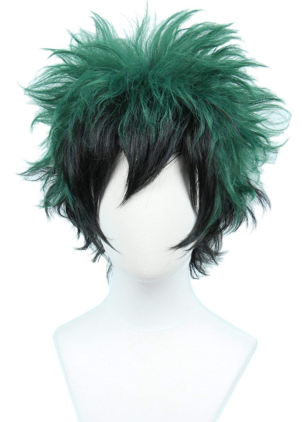 Linfairy Anime Cosplay Wig Short Black Green Halloween Costume Curly Wig for Unisex