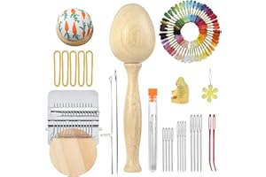 YFXJC Darning Egg, Mini Darning Loom, Darning Egg Weaving Tool Set with Small Weaving Loom Kit with 14 Pcs Large Eye Needles 50 Colors Darning Thread for DIY Handicraft Home Sewing Care