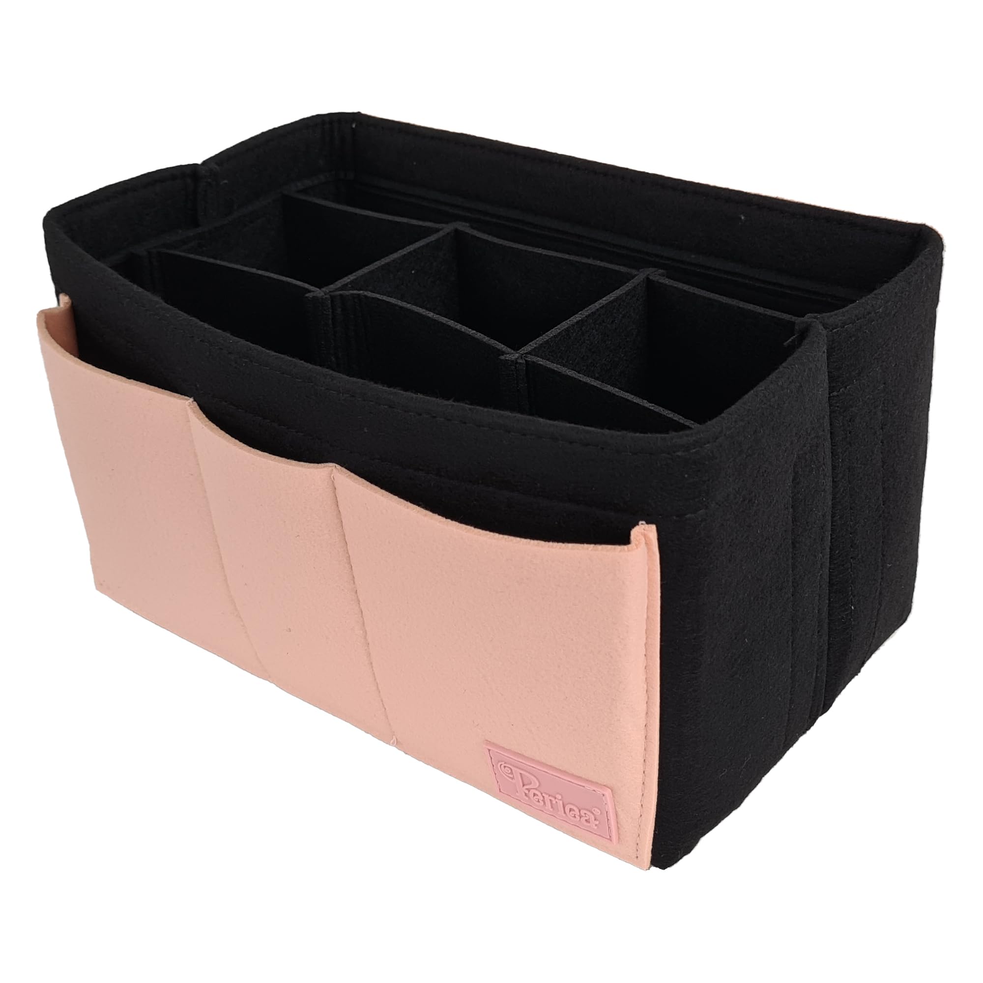 Periea Aya Felt Handbag Organiser Insert – Premium Thick Felt Bag Organiser with Zipped Pocket and Removable Divider – 2 Sizes for Tote Bags and Handbags (Large, Black & Blush)