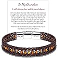 Mens Bracelet For Grandson Gifts From Grandma: To My Grandson Bracelet Unique Gifts For Him - Tiger Eye Bracelet Mens Leather Bracelets Christmas Graduation Valentines Day Birthday Gift Ideas For Men