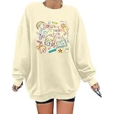 BANGELY Teacher Sweatshirt Women Oversized Retro Teach Crewneck Shirt Embroidery Teacher Life Pullover Long Sleeve Tops