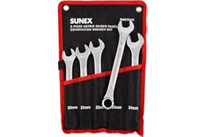 SUNEX TOOLS 9605MA 5 Piece Raised Panel Metric Combination Wrench Set (Raised Panel) CRV