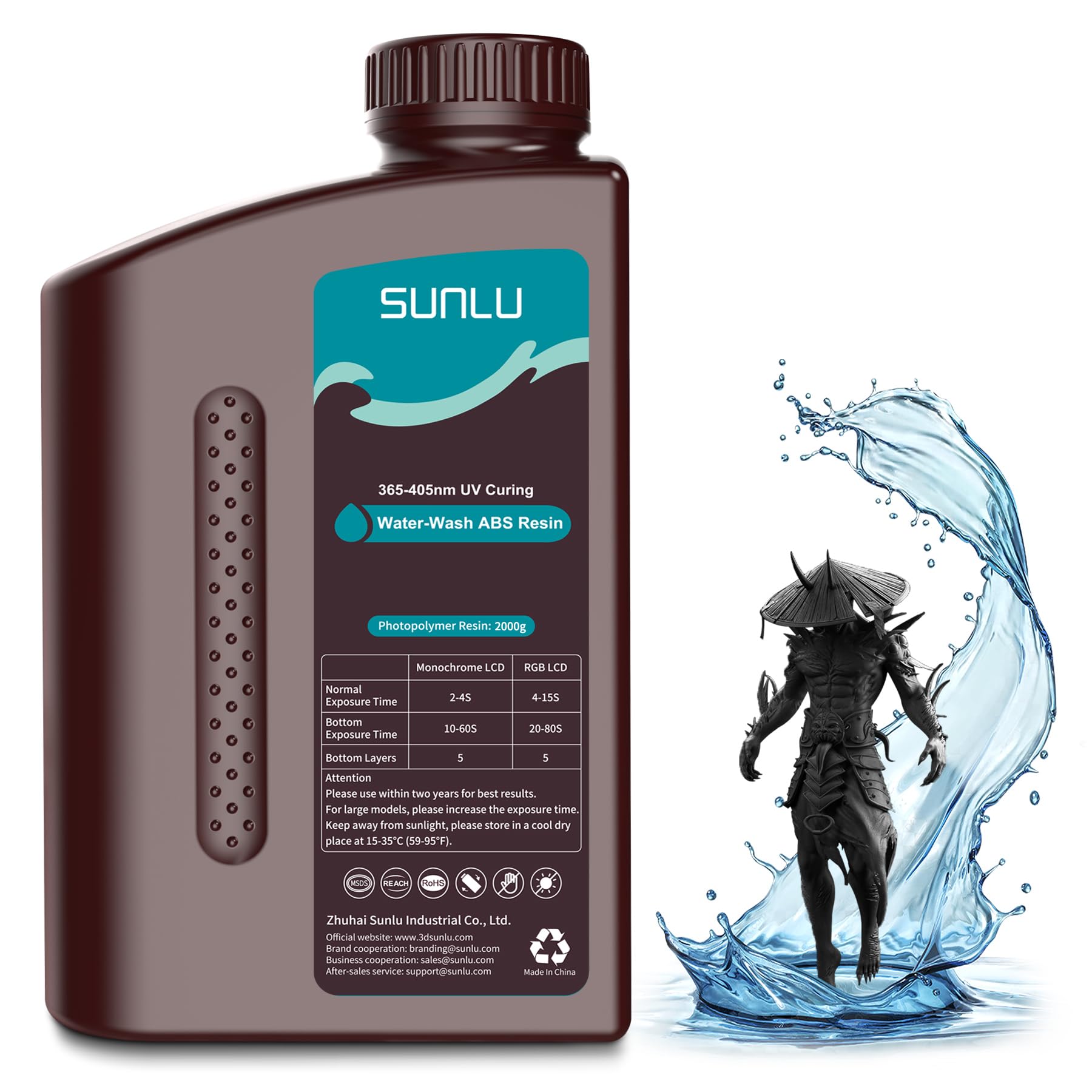 SUNLU 2000g Water-Wash ABS Resin, Combines Features of ABSLIKE Resin & Water Washable Resin, Non Brittle, High Precision, Low Shrinkage, Fast Curing 3D Resin for LCD DLP SLA 3D Printers, 2KG Black Image