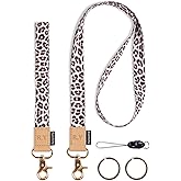 Rulnfichy Cute Cheetah Leopard Lanyard for keys, id badges, Neck and wrist keychain lanyard set for women, teachers, kids, girl, 2 Pack