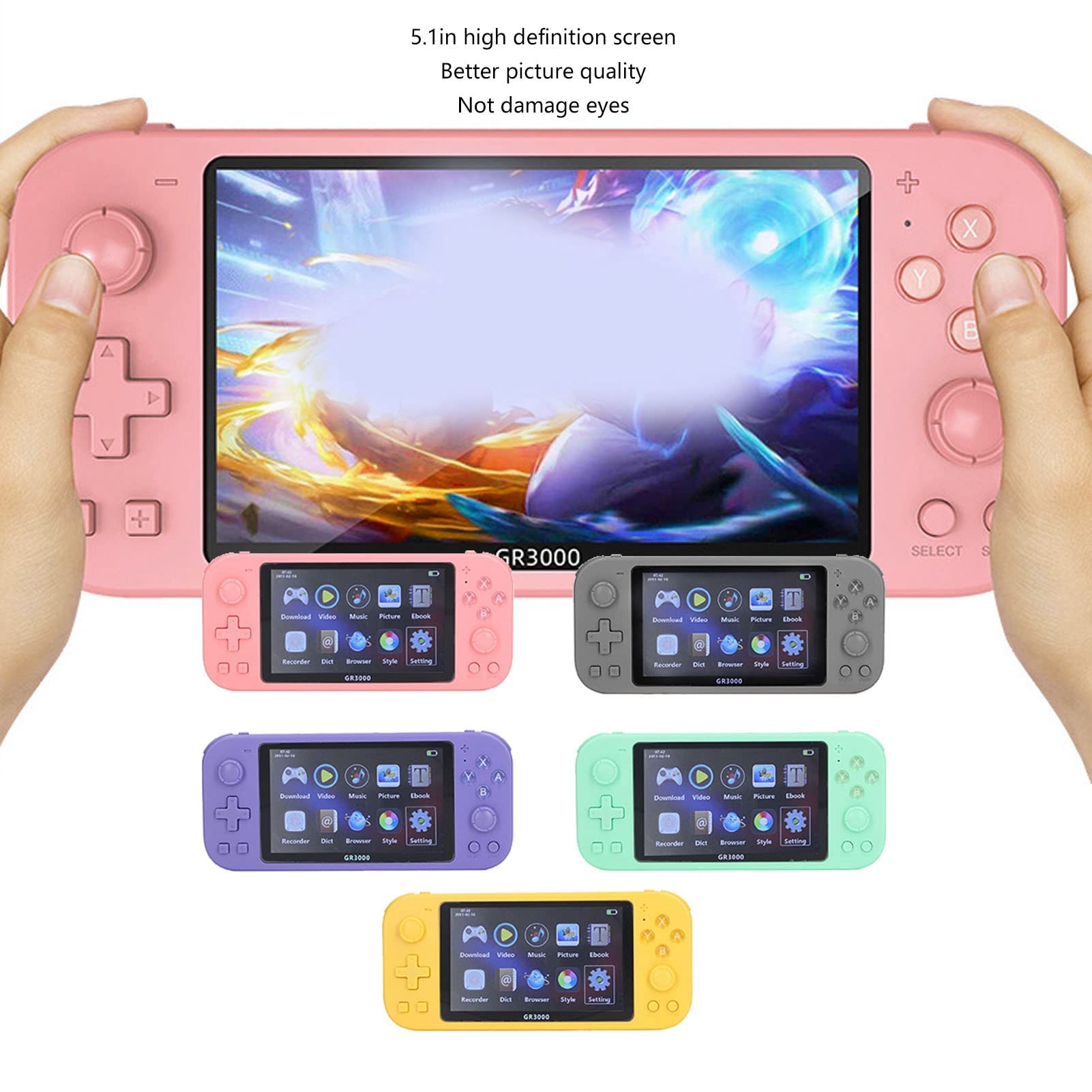 Handheld Game Console, 5.1in HD Game Console Portable Electric Game Player Vintage Game Controller Vintage Game Console for Kids Adults, Handheld Mode & 2 Person Mode (Yellow)