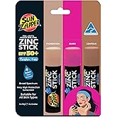 Sun Zapper Zinc Oxide Sunscreen Stick – SPF 50+ Tinted 3-Pack (Light, Dark, Pink) – Sunscreen Stick, SPF Makeup, Sunscreen Makeup, SPF Blush, Sunscreen Blush – Water Resistant, Made in Australia