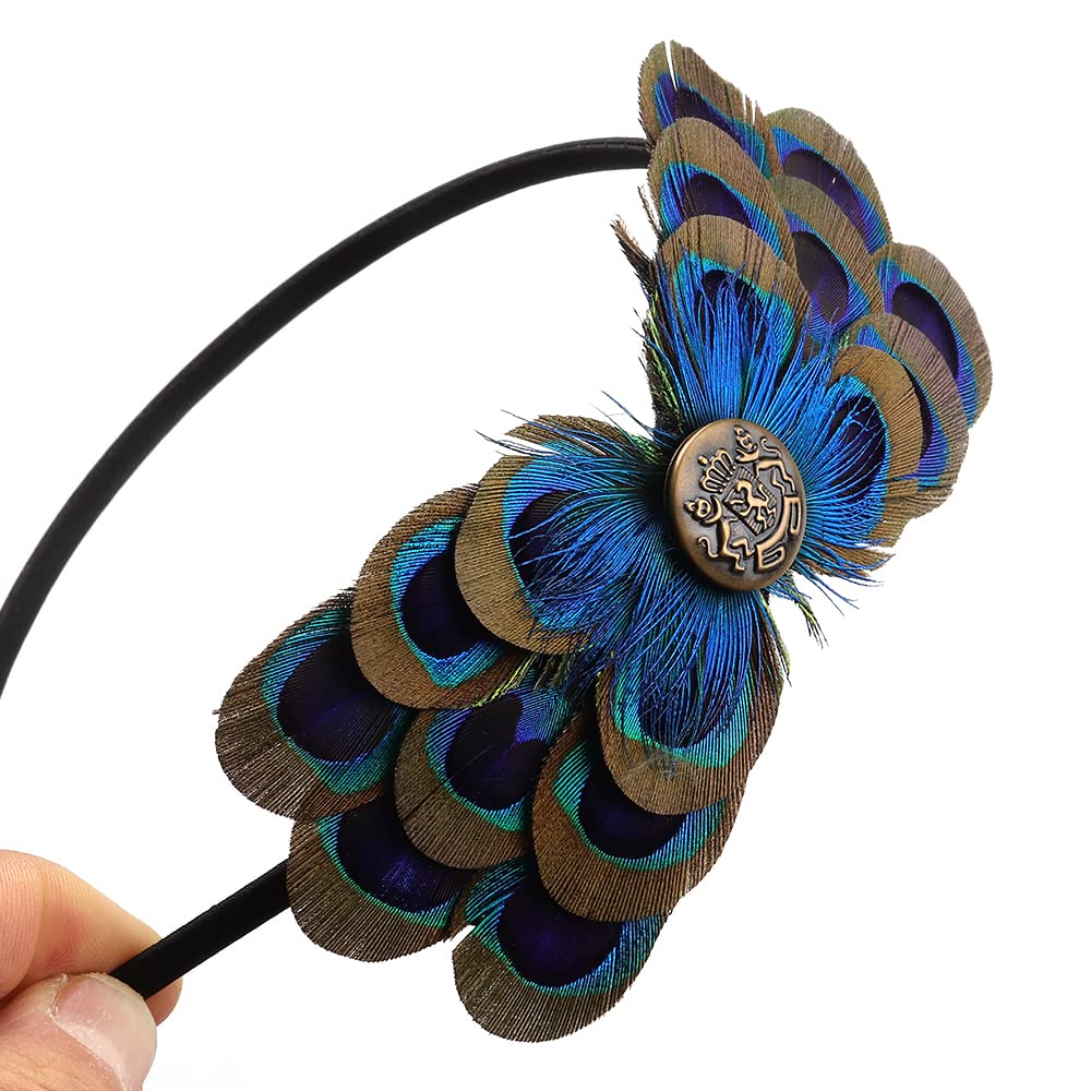 Natural Peacock Feather Fascinator Wedding Hair Clip, Blue