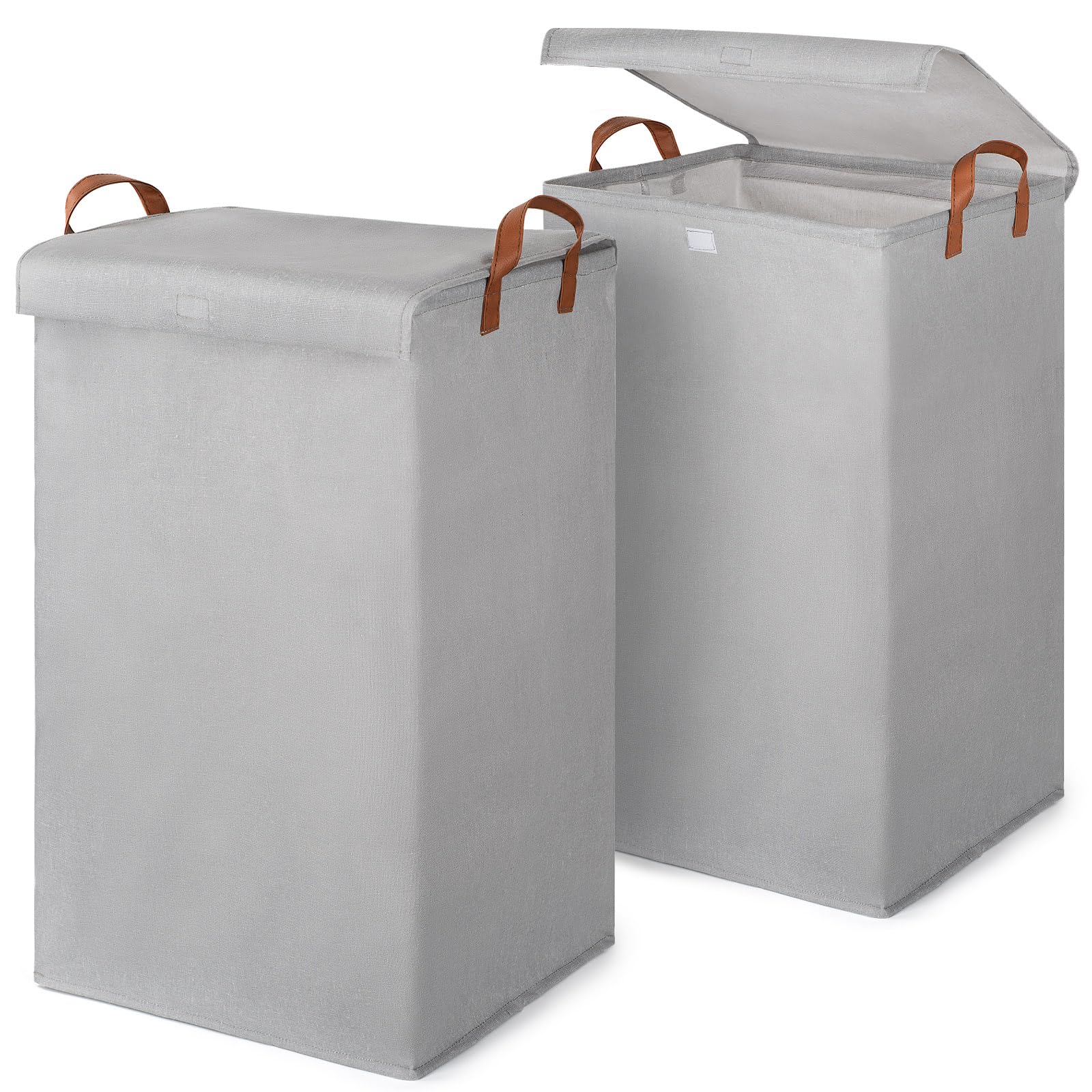 2 Pack 80L Large Washing Baskets for Laundry with Lid, Foldable Clothes Hamper Storage Bag Solutions with Handles for Clothes Toys, Laundry Basket Bin for Bathroom, Bedroom (80L)