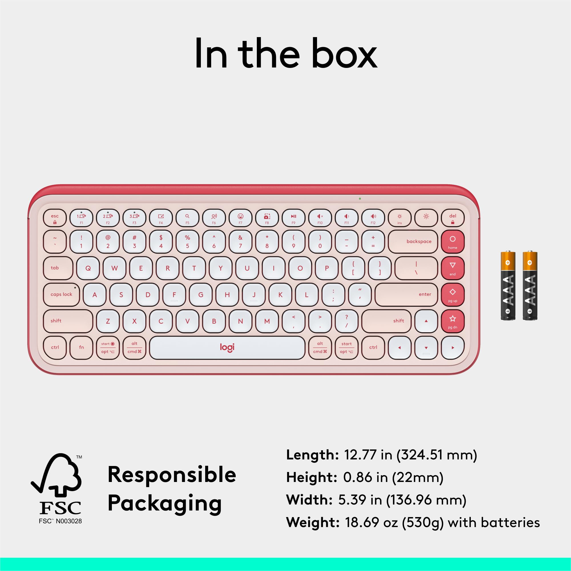 Logitech POP ICON Keys Wireless Bluetooth Keyboard, Comfortable Typing, Programmable Keys, Easy-Switch Between up to 3 Devices, for Laptop, Tablet, PC – Rose and Off-White