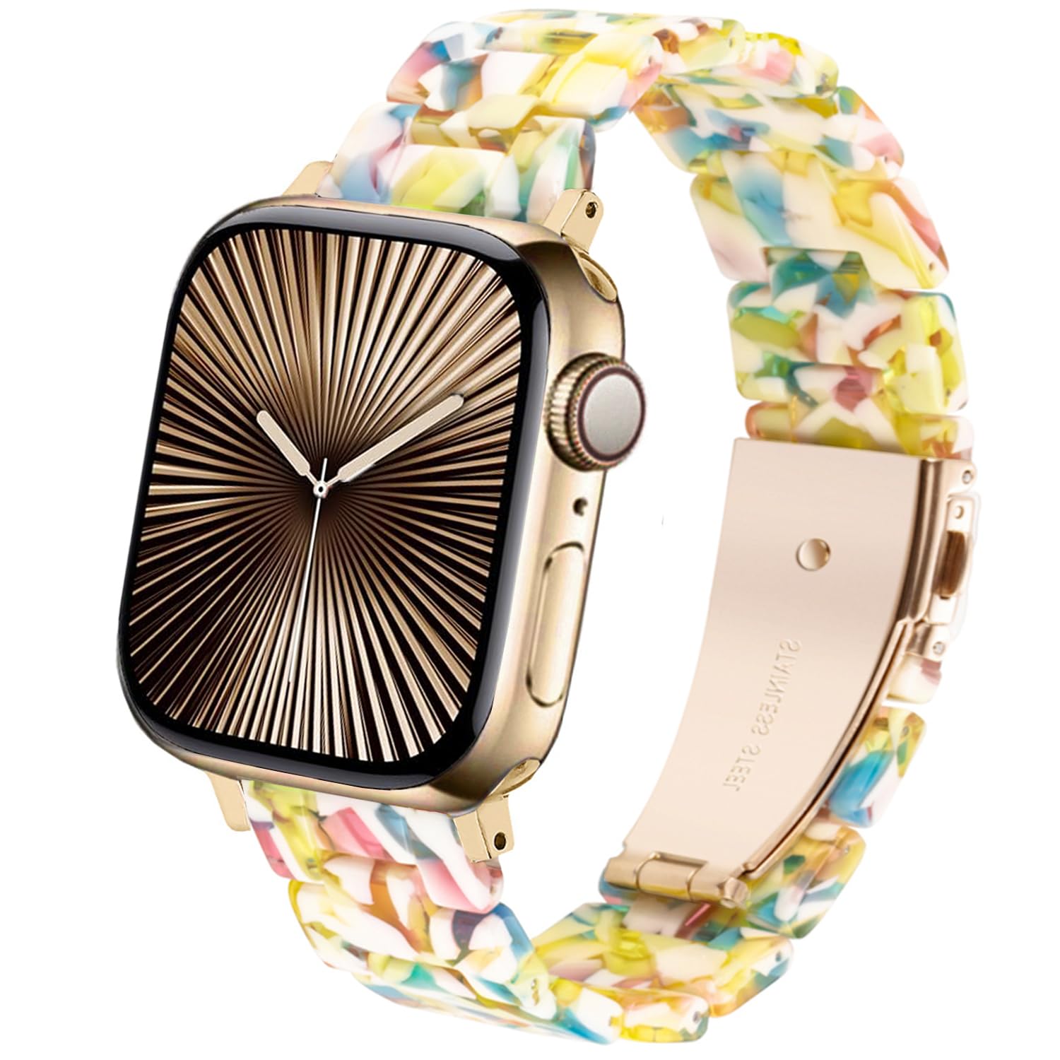 DEALELE Bands Compatible with Apple Watch 49mm 46mm 45mm 44mm 42mm, Colorful Resin Replacement Strap for iWatch Series 10/9 / 8/7 / 6/5 / 4/3 / Ultra/SE Women Men, Yellow floral — image 1
