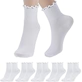 Yuanan 5 Pairs Ruffle Ankle Socks for Women, Soft White Ruffle Socks Cute Frilly Sock Breathable Elastic Crew Sock for Women Girls