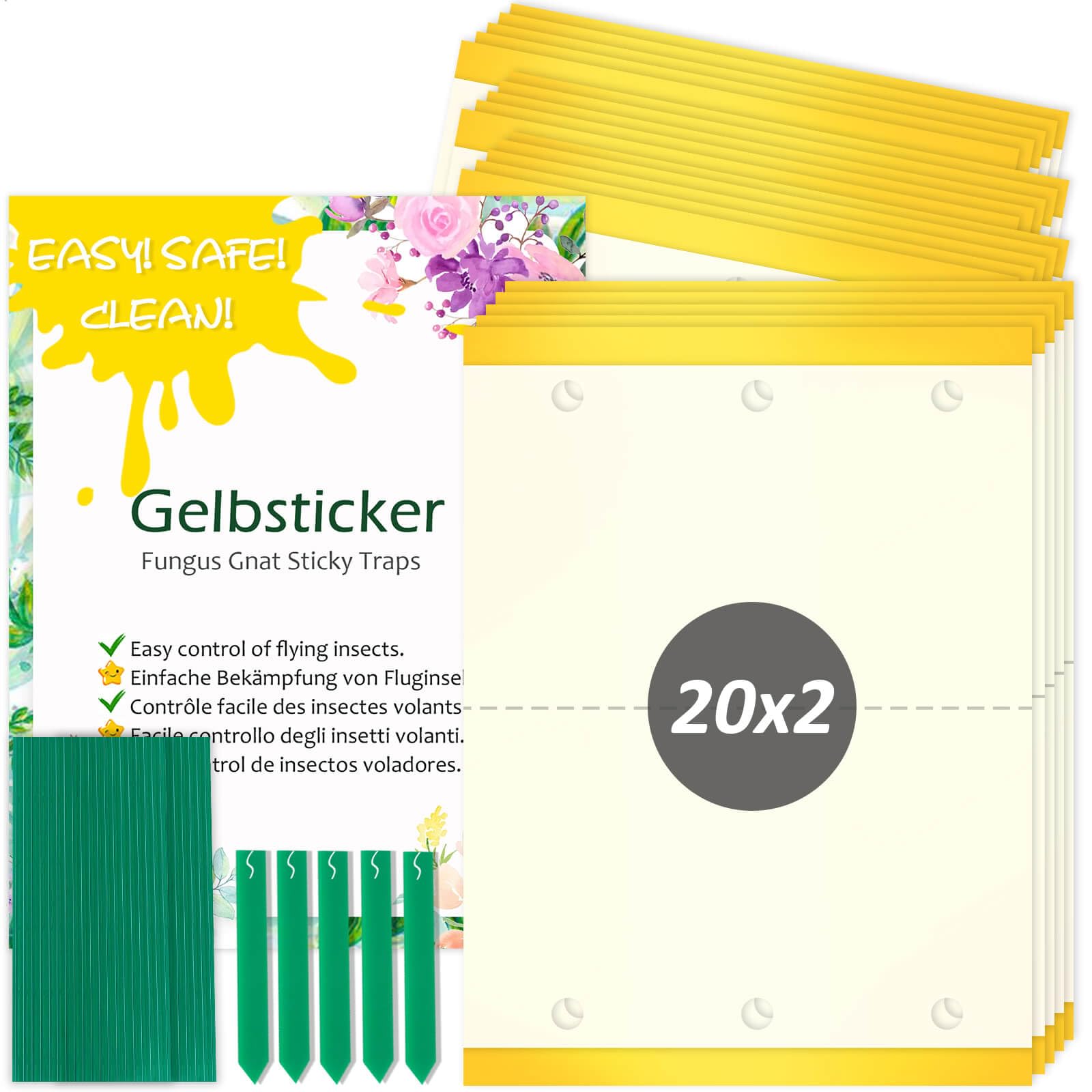 Blooven Fruit Fly Traps, Double-sided Fungus Gnat Sticky Catcher For Multiple Insects, Plant Fly Control Indoor (Rectangle 6.5 x 9 cm 40 PCS)