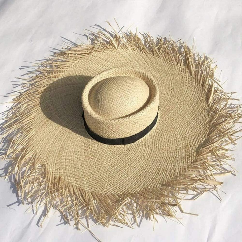 Summer Natural Raffia Sun Hat for Women Wide Brim Fashion Ribbon Floppy