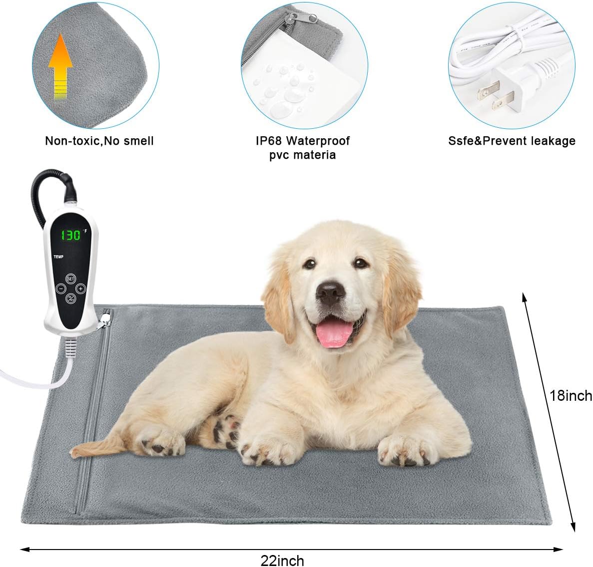 RIOGOO Pet Heating Pad Large, Upgraded Electric Dog Cat Heating Pad Indoor Waterproof, Auto Power Off (L:22X18 inch) : Pet Supplies