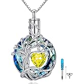 TOUPOP Tree of Life Urn Necklaces for Ashes Birthstone Cremation Jewelry 925 Sterling Silver Crystal Memorial Keepsake Funeral Jewelry for Women (with Funnel Filler)
