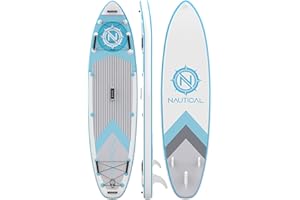 iROCKER Nautical Inflatable Stand Up Paddle Board, Superb Maneuverability 10' Long 32" Wide 6" Thickness SUP with Premium Bag, Adjustable Paddle, Pump, Leash, Fins & Repair Kit