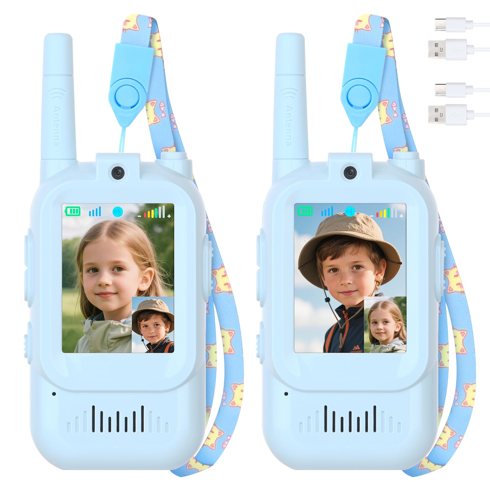 Photo 1 of Mafiti Video Walkie Talkies for Kids 2 Pack Rechargeable Birthday Gift Toddler Toys for 3 4 5 6 7 8 Year Old Boys Girls 1000 Feets Long Range Indoor Outdoor Play(Blue+Blue)