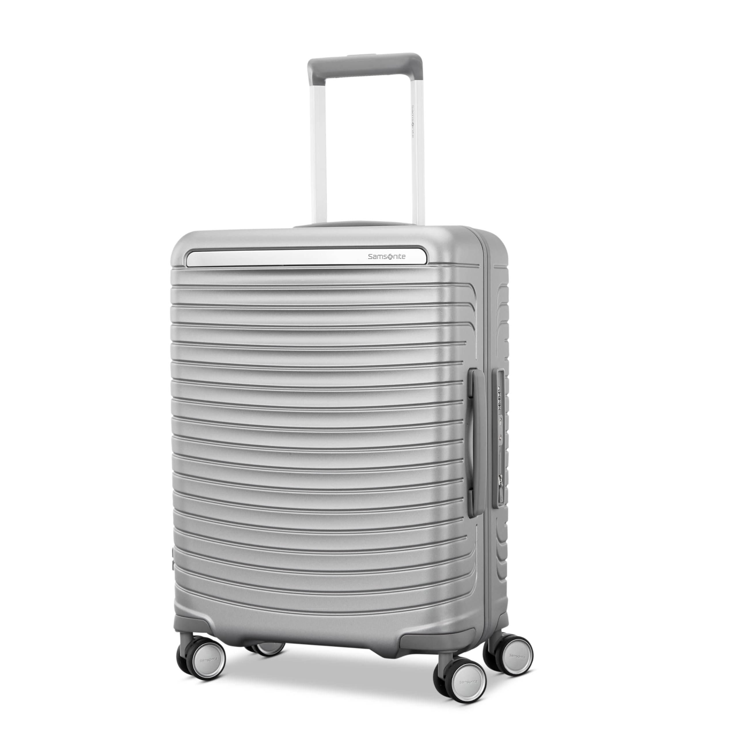 Photo 1 of Framelock Max 21” Carry-On Hardshell Zipperless Luggage - Highly Secure Integrated Eazylock™ Mechanism - RightHeight™ Adjustable Handle System - 360° Spinner Wheels - Airline Approved - Glacial Silver