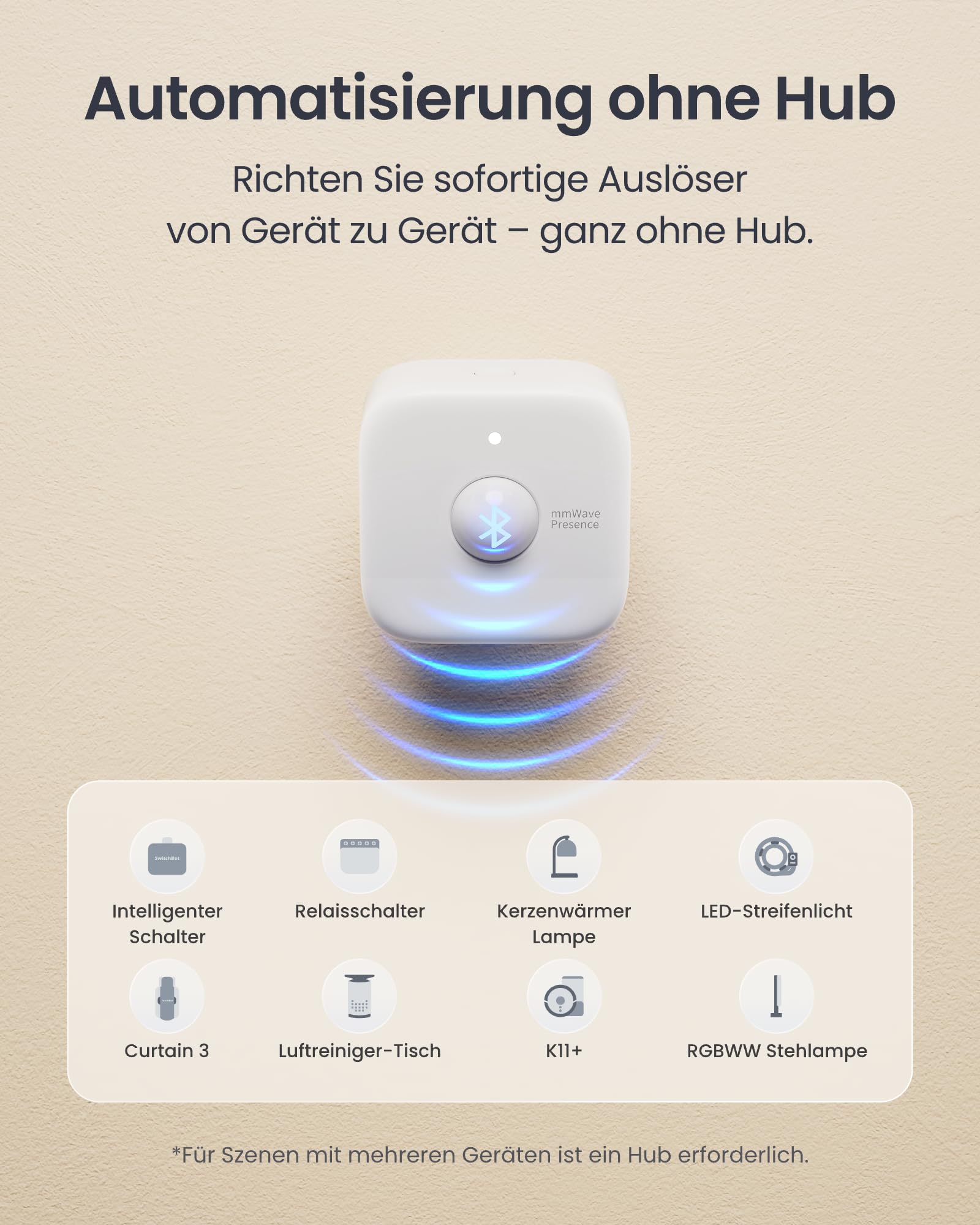 SwitchBot mmWave Bewegungssensor, Präsenzmelder für Smart Home Licht- & Gerätesteuerung, Dynamische Überwachung & Sicherheitsalarm, Alexa HomeKit & Apple Home über Hub, 2 Jahre Batterie 7