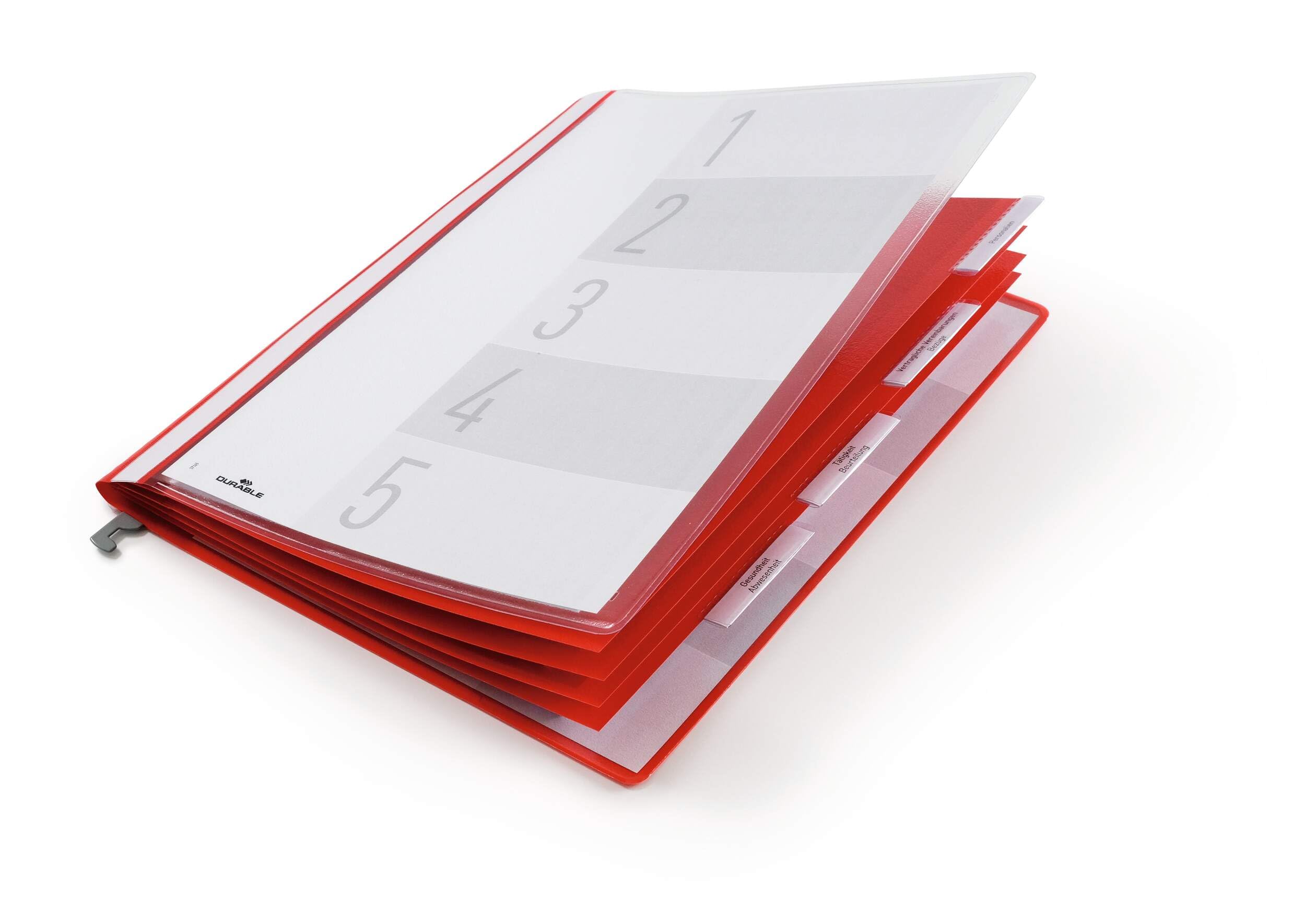 Durable Personnel File A4 with Suspension Rail | Includes Cover Sheet and 5 Organisation Tabs | Pack of 1 Red Folder