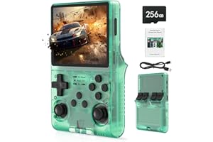 FHYRGF[30000 in 1] R40S PRO Handheld Game Console 3.5 inch IPS Screen Mini Retro Console 3800mAh Portable Pocket Arcade 12+ Mainstream Emulator 256G TF Card Transparent.(Green)