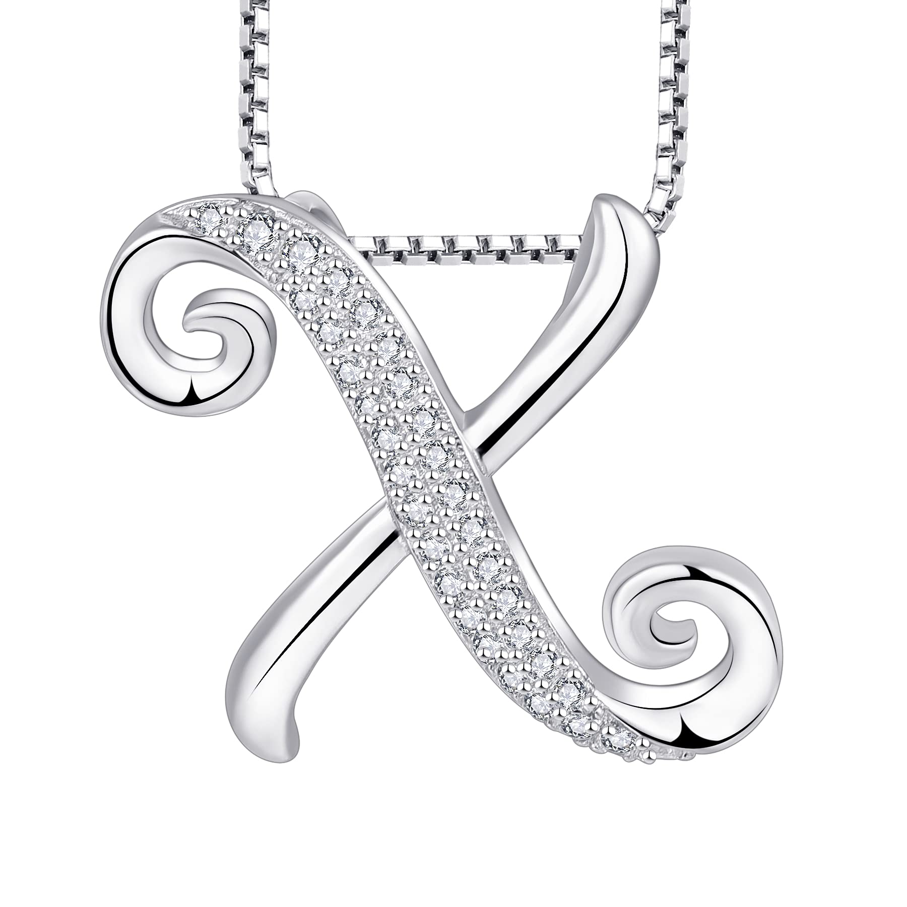 starchenie Letter Necklace Lucky Letter X Necklace Zircon Pendant 925 Sterling Silver Necklace for Women