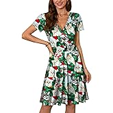 For G and PL Women's Christmas Short Sleeves V Neck Wrap Dress