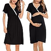 SWOMOG Women 3 in 1 Delivery/Labor/Nursing Nightgown Short Sleeve Pleated Maternity Sleepwear for Breastfeeding