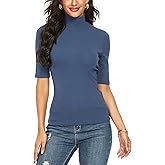 M T 4 YOU Womens Short Sleeve Mock Turtleneck Business Casual Tops Slim Fitted Plain Tee Shirts Size S-XL