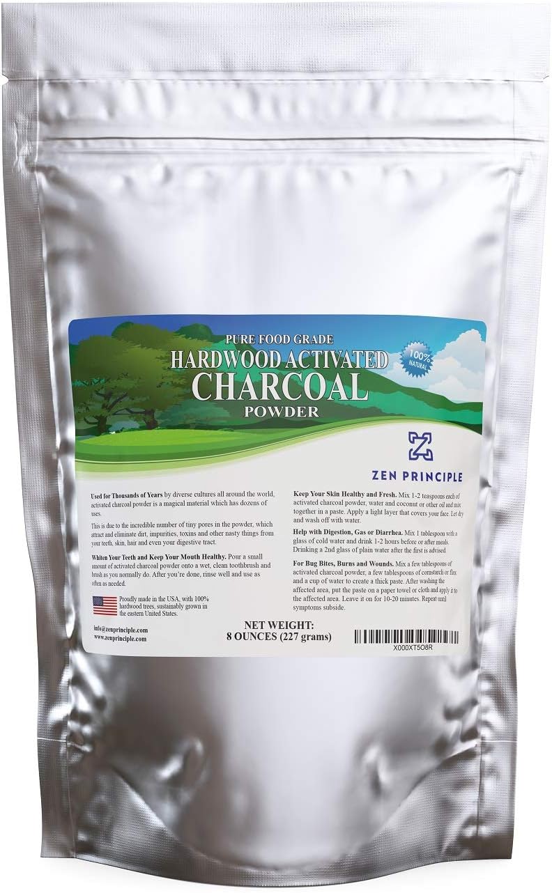 Hardwood Activated Charcoal Powder 100 Percent from USA Trees 8 oz. All Natural. Whitens Teeth, Rejuvenates Skin and Hair, Detoxifies, Helps Digestion, Treats Poisoning, Bug Bites, Wounds. FREE scoop.: Health & Personal Care