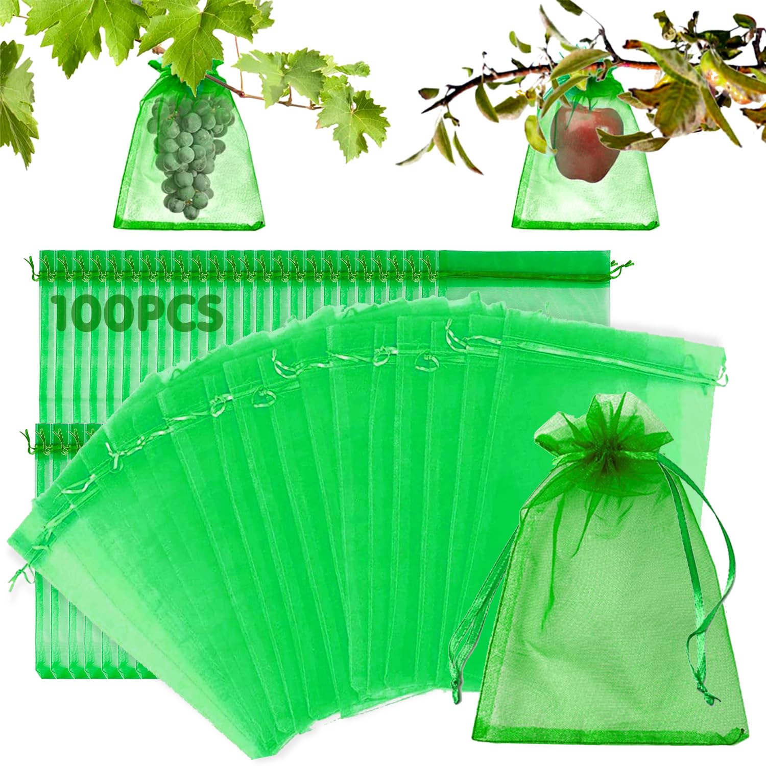 Grape Protection Bag, Pack of 100 Grapes Protective Bags, 20 x 30 cm with Drawstring, Net for Grapes, Fruit Protection Bag with Drawstring, Organza Bag, Grapes, Fruit Protection Bag