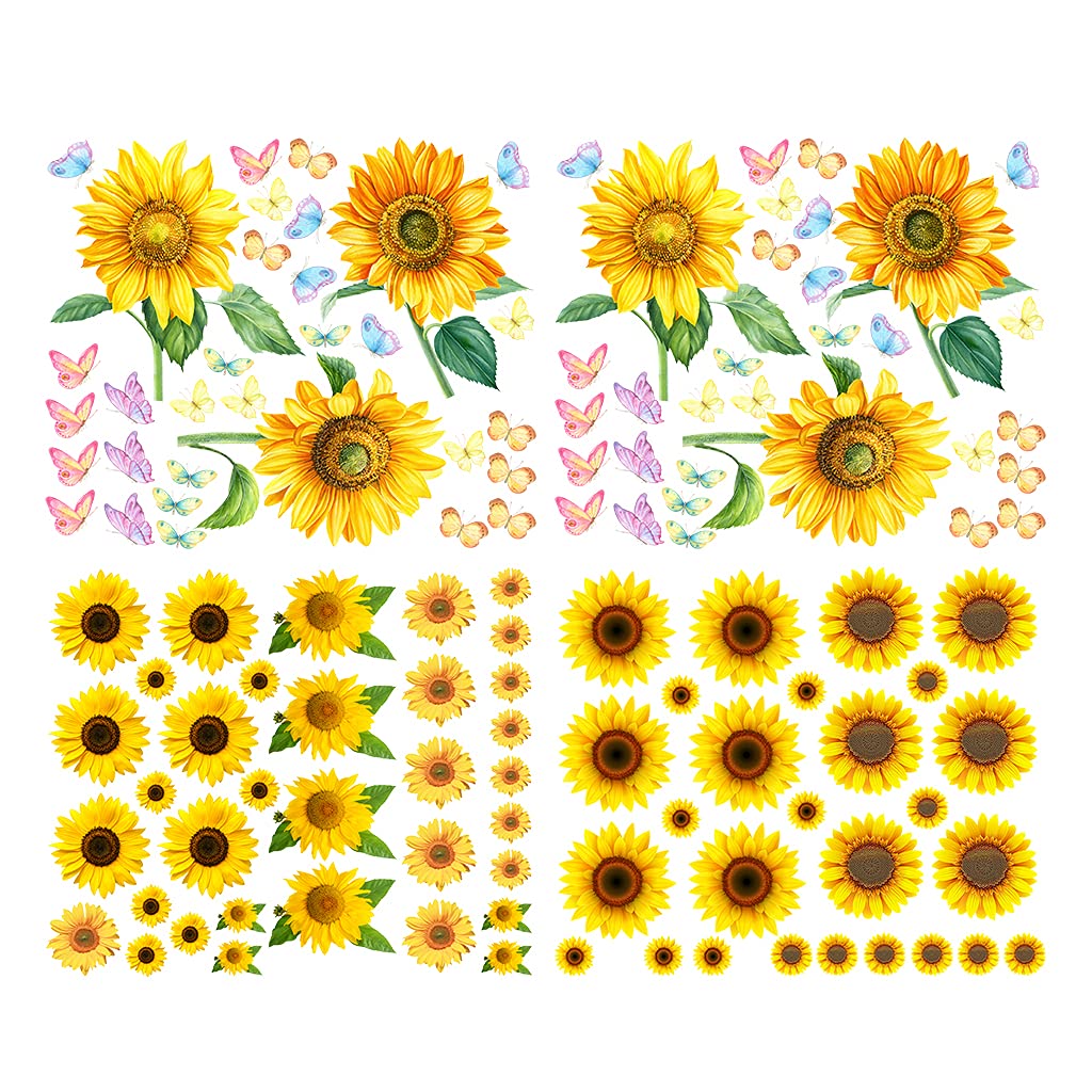 Alnicov Sunflower Wall Stickers with Butterfly,118Pcs Removable Yellow Flower Wall Decals for Bedroom LivingRoom Bathroom Kitchen Party Decor