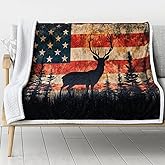 Breling 80" x 60" Deer Blanket Hunting Gift for Men, American Flag Throw Blankets Hunting Gifts for Men Adult Kids Boys Sofa Bed Couch Living Room Soft Warm Deer Decor