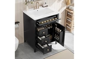 Merax 24" Bathroom Vanities Sink Set, Cabinet with Multi-Functional Tip-Out Drawer and Adjustable Shelf, Soft-Closing Door, S