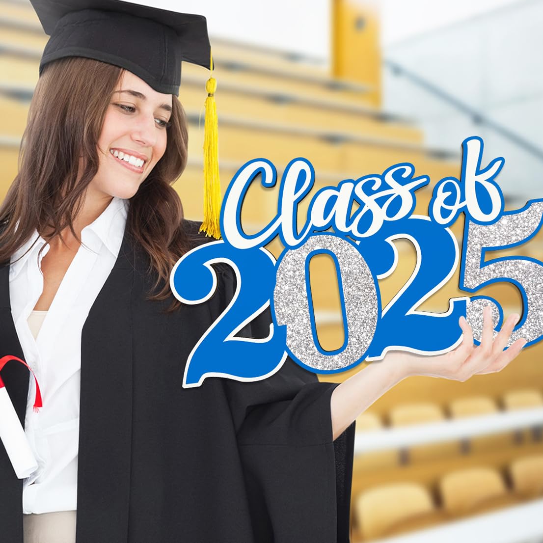 Photo 1 of 2025 Graduation Decorations Class of 2025 Wooden Sign Blue Silver Graduation 2025 Sign Graduation Photo Booth Prop