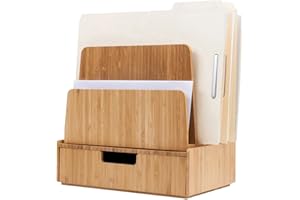 Desktop Paper Tray File Folder Holder 5-Slot, Bamboo Drawer Set; Storage for Office Supplies & Stationary Items, pens, Pencil