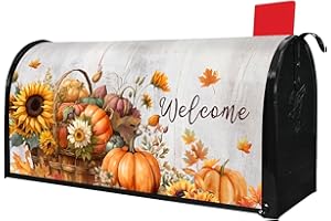 PUTWARE Fall Mailbox Covers Magnetic Standard Size 21" X 18" Waterproof Welcome Autumn Sunflowers Pumpkin Mailbox Wraps Post Letter Box Cover for Garden Yard Home Thanksgiving Decor Outdoor Decorations