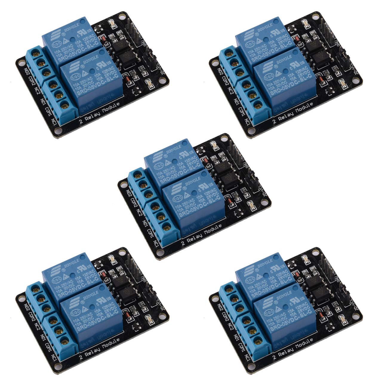 YOUMILE 5PCS 5V Two 2 Channel Relay Module With Optocoupler for Arduino PIC AVR DSP ARM