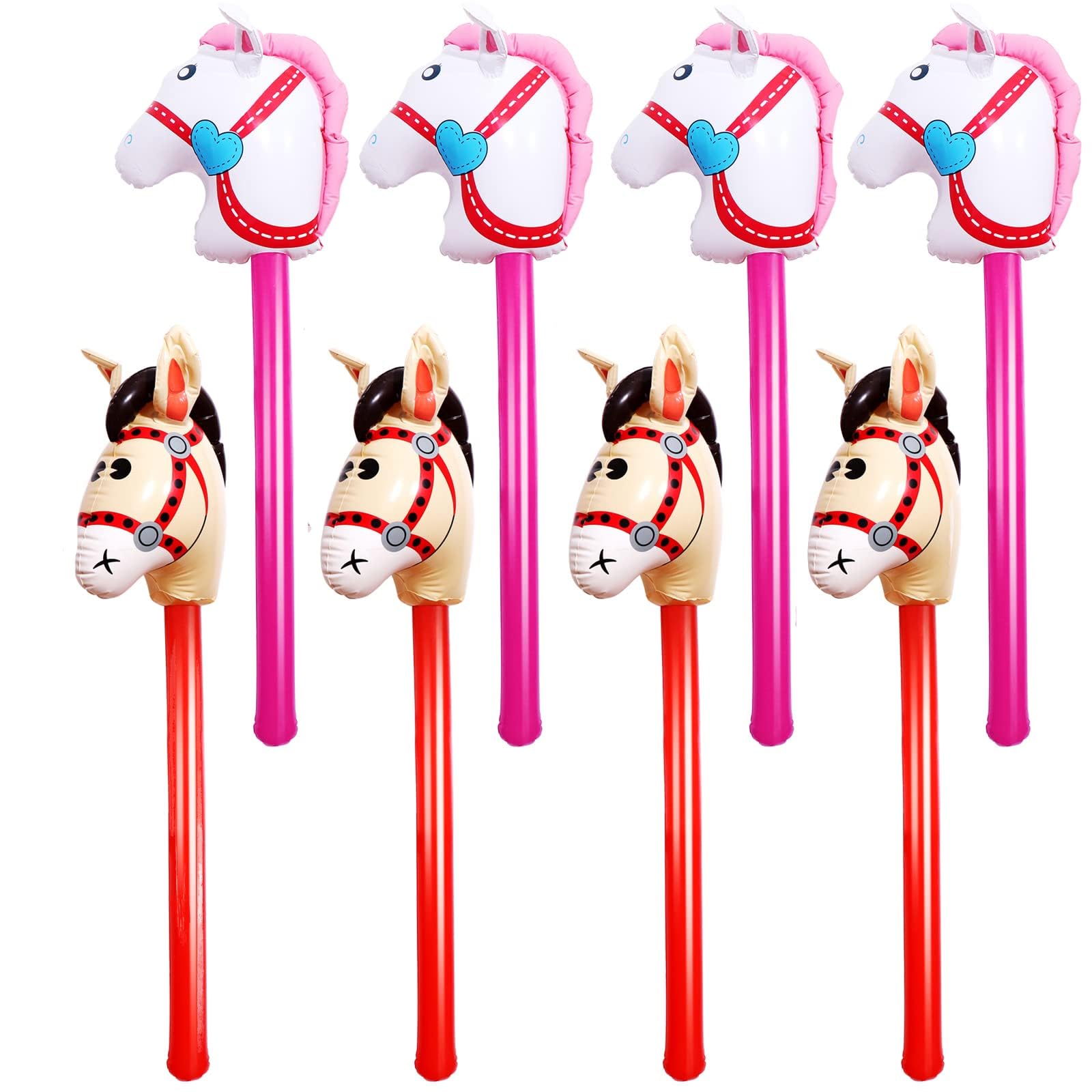 RUIYELE 8 Pcs 40 Inch Inflatable Horse Stick Cute Horsehead Stick Balloon Colorful Inflatable Horsehead Stick Blow Up Pony Stick Toys for Christmas Cowboy Cowgirl Horse Theme Party Decor 2 Colors