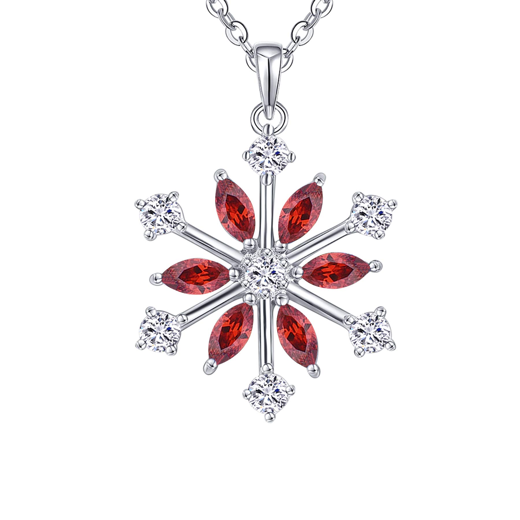 JO WISDOM Snowflake Necklace,925 Sterling Silver Frozen Snowflakes 3A Cubic Zirconia January Birthstone Garnet Color Pendant Necklace,Christmas Jewellery for Women — image 1