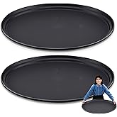 2 Pcs Large Restaurant Serving Trays 24" x 29" Oval Plastic Food Serving Tray Non Slip Rubber Lined Black Serving Tray for Cafeteria (2)