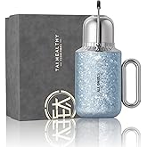 ZING TTI Titanium Thermos 800ml, Pure Titanium Vacuum Insulated Water Bottle with Handle & Carry Strap, Mechanical Temperature Display Lid, Lightweight Flask for Camping, Hiking & Outdoor (Ice Blue)
