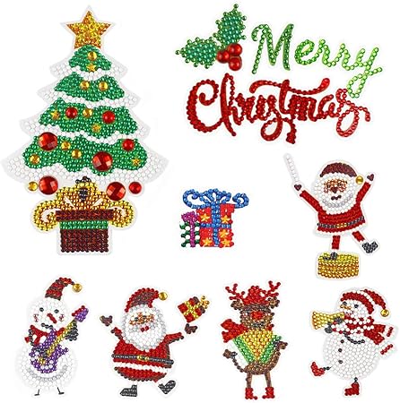 Amazon Phogary 9ピース クリスマス 5d ダイヤモンドペインティングキット 子供用 クリスマスパターン Diyアート クラフトキット 子供用 ステッカーペイント ダイヤモンドと数字と文字付き 大工さん おもちゃ
