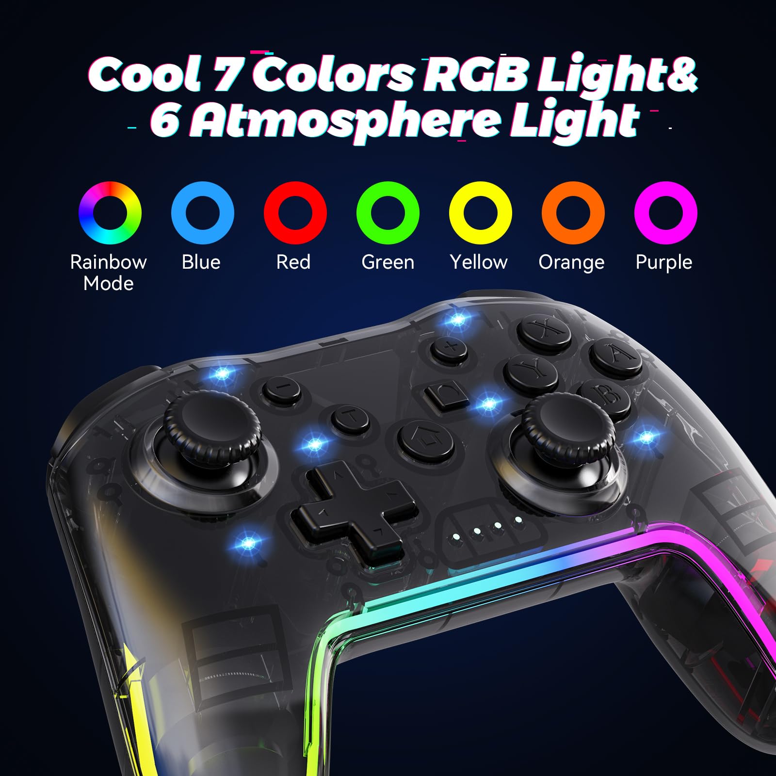 Twylyte Wireless Controller for Switch/Lite/OLED & PC/iOS/Android, RGB Backlight with 7 Colors, Adjustable Turbo & Vibration, One-Button Wake-Up, Ergonomic Design for Switch/PC/Mobile Gaming